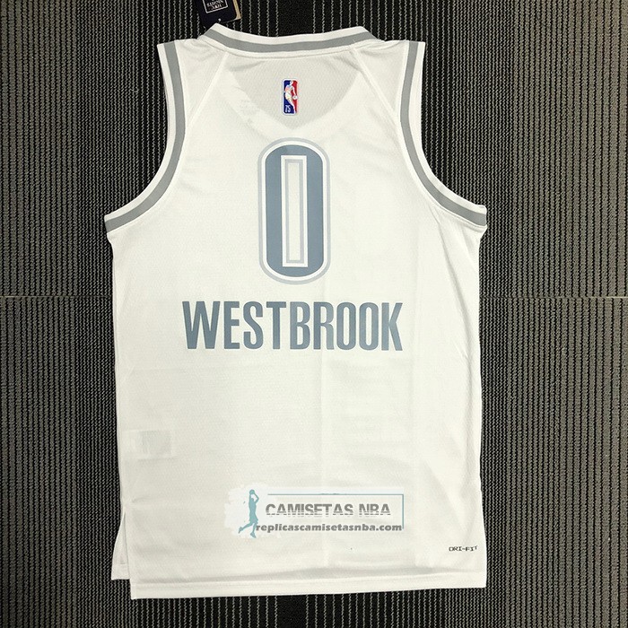 Camiseta Oklahoma City Thunder Russell Westbrook NO 0 Ciudad 2021-22 Blanco